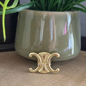 Gold Tone Double C Style Brooch | Minimalist Statement Pin